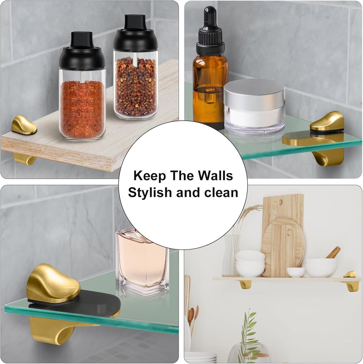 pieces - Glass clamp - Glass shelf brackets - adjustable - glass shelf bracket - fishmouth glass clip - wall mounting bracket - zinc alloy - furniture accessories - hardware accessories - with screws - for shelves of 3-20 mm thickness - 56*24*50 mm - gold - Image 2