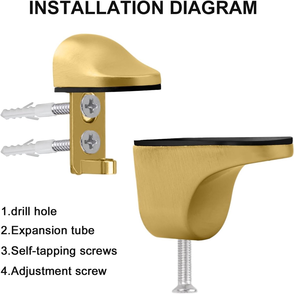 pieces - Glass clamp - Glass shelf brackets - adjustable - glass shelf bracket - fishmouth glass clip - wall mounting bracket - zinc alloy - furniture accessories - hardware accessories - with screws - for shelves of 3-20 mm thickness - 56*24*50 mm - gold - Image 6