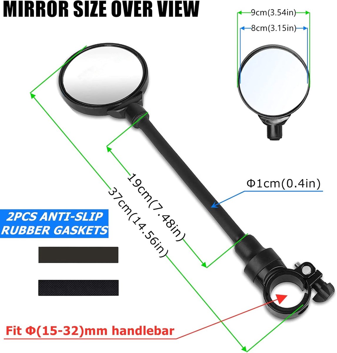 Bicycle Mirror E-bike Rearview Mirror - handlebar lens bicycle mirror - Bicycle mirror right - round mirror - safe rearview mirror for bicycle - scratch-resistant glass lens - adjustable and rotatable safe rearview mirror - 360º Rotatable - Image 4
