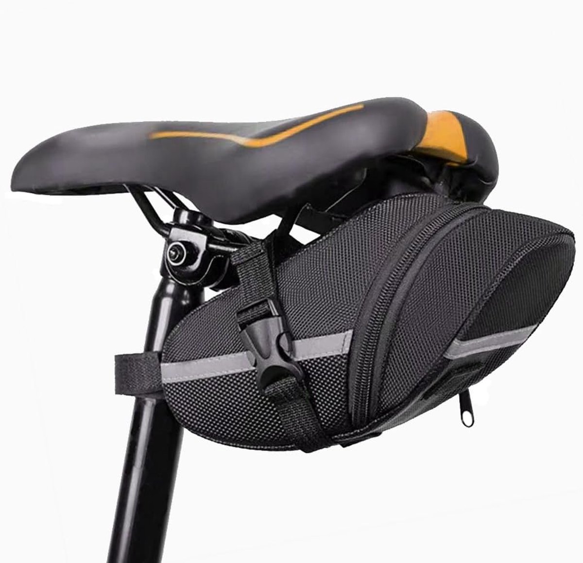 21*9*9 cm - Bicycle Saddle Bag - under-saddle bike bag - bicycle saddle bag for mountain bikes - waterproof bag - outdoor accessories - cycling gear - for phone, wallet, keys, tools, accessories - black - Image 1