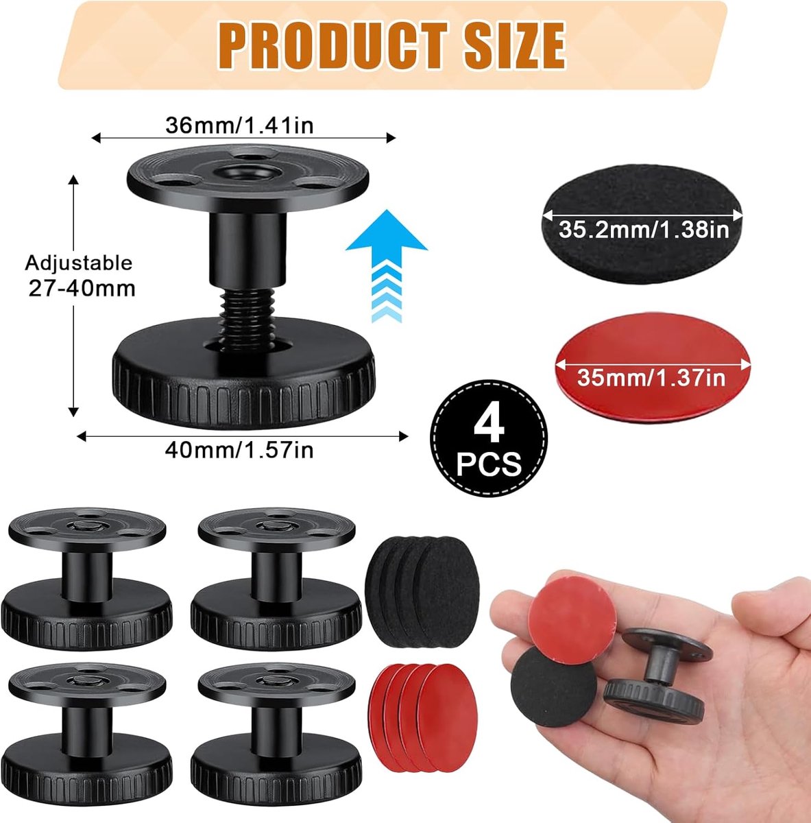 4 pieces - Headboard stoppers - Furniture legs - Bedside fixer - Headboard fixings - Adjustable - 27-40 mm - sofa support stoppers - Anti-sway wall protection - Bed stopper - Furniture protector - floor protectors - Reduces noise - black - Image 2