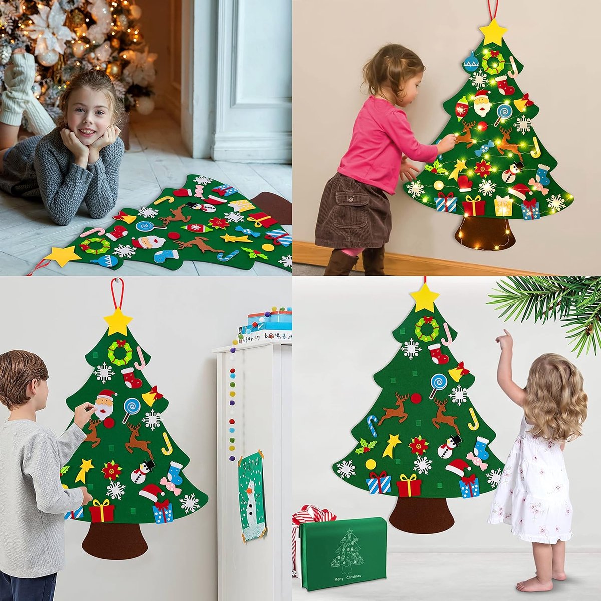 Felt Christmas tree - With Snowman advent calendar - Christmas decoration set - Felt Christmas tree for children incl. 33 ornaments - Mini Christmas tree - children's gift with string lights - Safe felt DIY tree - children's Christmas DIY wall hanging - C - Image 2