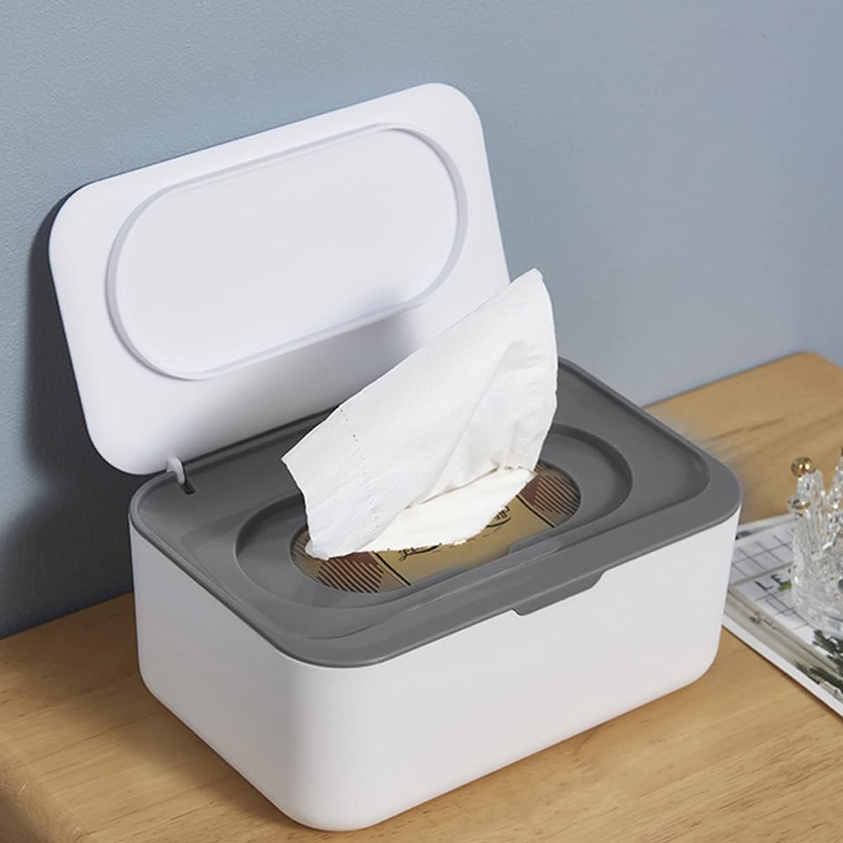 Tissue box - 19*13*7.8cm - Dispenser box for wet wipes - Baby wipes box - mask storage box - toilet wipes box - box with lid for dry tissues - keep wipes fresh with sealable lid - dustproof storage box for tissues - white - Image 5