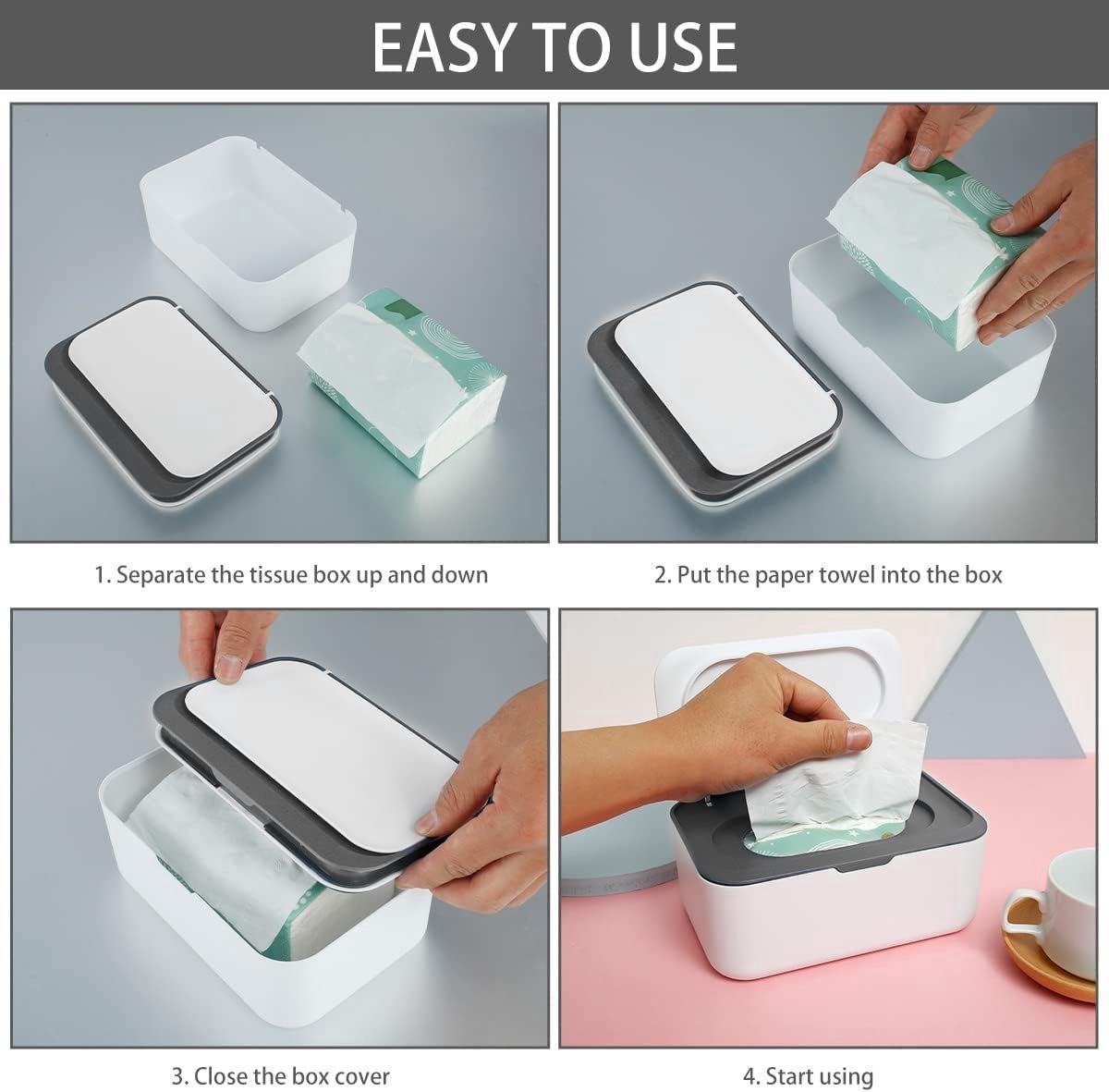 Tissue box - 19*13*7.8cm - Dispenser box for wet wipes - Baby wipes box - mask storage box - toilet wipes box - box with lid for dry tissues - keep wipes fresh with sealable lid - dustproof storage box for tissues - white - Image 6
