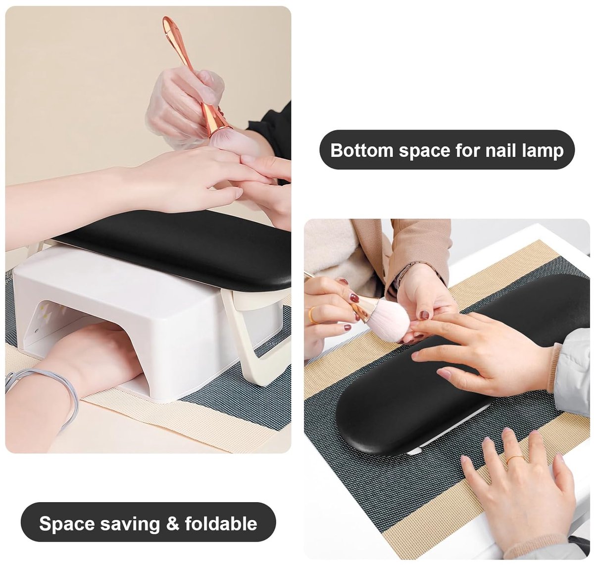 Nail Armrest - foldable - Nail Stylist Armrest - PU leather nail hand rest - with table mat - for nail technology - Nail Cushion - nail hand cushion for manicure salon use - Manicure pads - Manicure Cushion - Nail armrest cushion - Black - Image 6