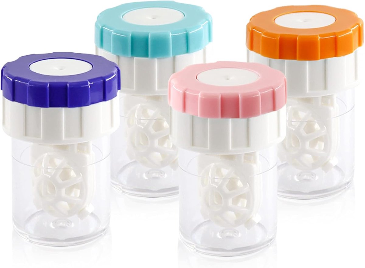 Lens case - 4 pieces - Contact lens holder - lens cleaning container - portable contact lens cleaner - contact lens cleaner - contact lens container cleaner - contact lens case - plastic - Manual contact lens cleaner - Travel storage set - Image 1