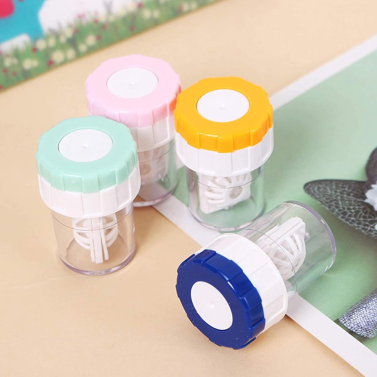 Lens case - 4 pieces - Contact lens holder - lens cleaning container - portable contact lens cleaner - contact lens cleaner - contact lens container cleaner - contact lens case - plastic - Manual contact lens cleaner - Travel storage set - Image 2