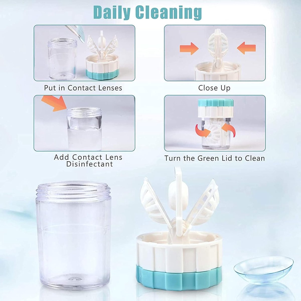 Lens case - 4 pieces - Contact lens holder - lens cleaning container - portable contact lens cleaner - contact lens cleaner - contact lens container cleaner - contact lens case - plastic - Manual contact lens cleaner - Travel storage set - Image 4