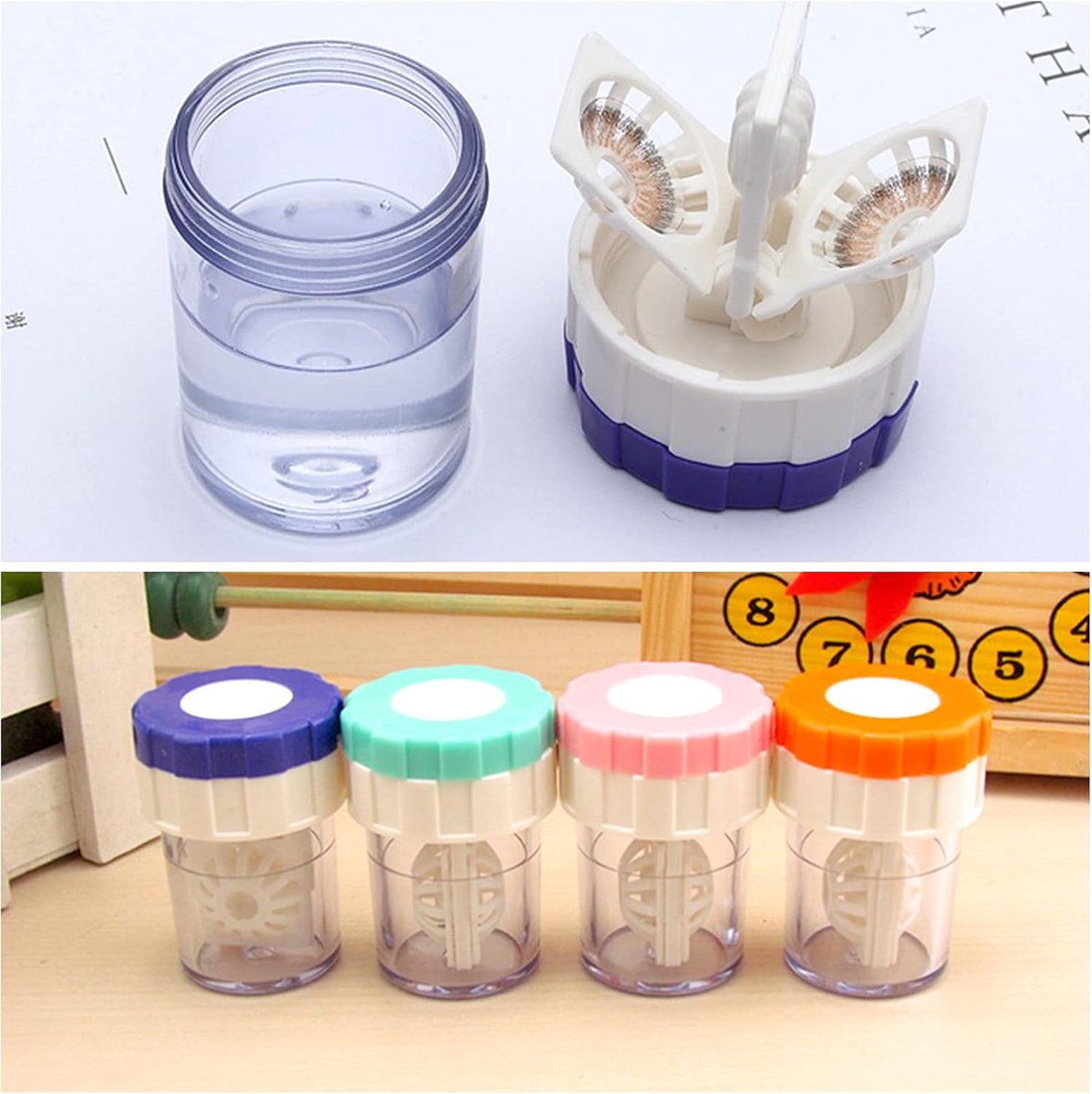 Lens case - 4 pieces - Contact lens holder - lens cleaning container - portable contact lens cleaner - contact lens cleaner - contact lens container cleaner - contact lens case - plastic - Manual contact lens cleaner - Travel storage set - Image 5