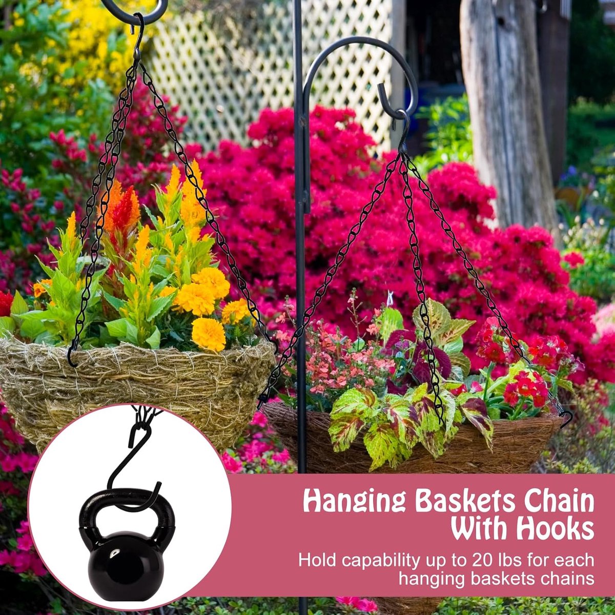 pieces - 16 inch - Plant hanger - Flowerpot hook - Lantern hook - Garden hook - Plant hook - hanging basket chains - with 3 chains - black chain with hooks - for hanging plants and flowerpots - 40 cm - black - Image 3