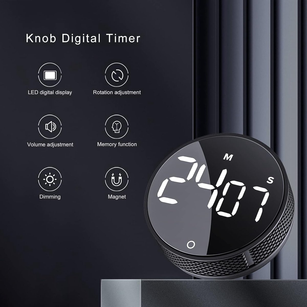 Timers - Digital timer - Magnetic digital kitchen timer - Kitchen timer - Count up/Count down - egg timer - magnetic kitchen timer - adjustable rotating - adjustable volume - for cooking, baking, kitchen, fitness, yoga, studying, meetings - black - Image 5