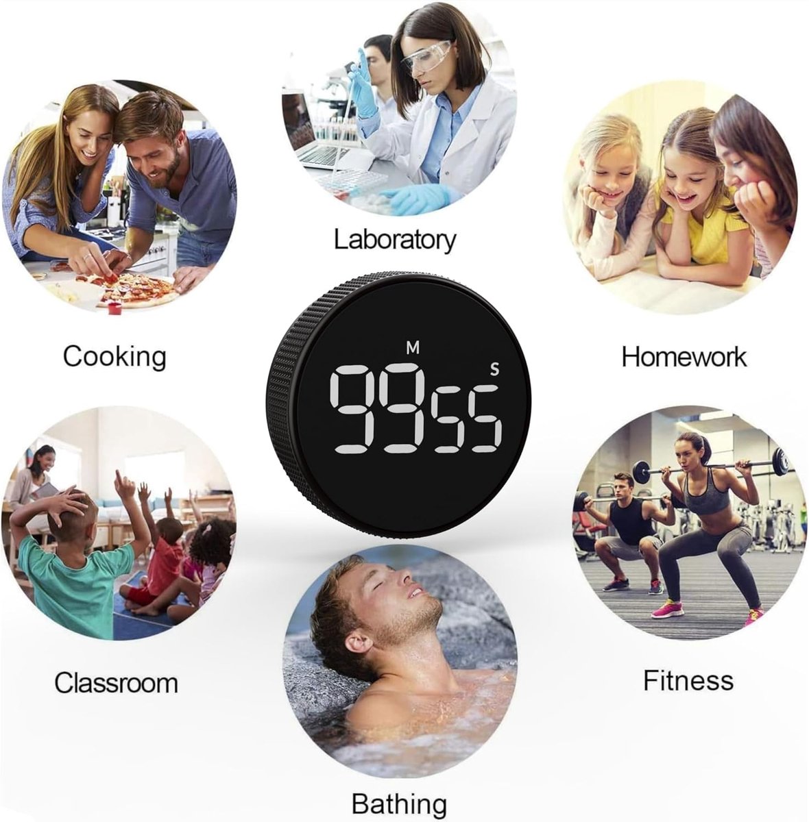 Timers - Digital timer - Magnetic digital kitchen timer - Kitchen timer - Count up/Count down - egg timer - magnetic kitchen timer - adjustable rotating - adjustable volume - for cooking, baking, kitchen, fitness, yoga, studying, meetings - black - Image 6