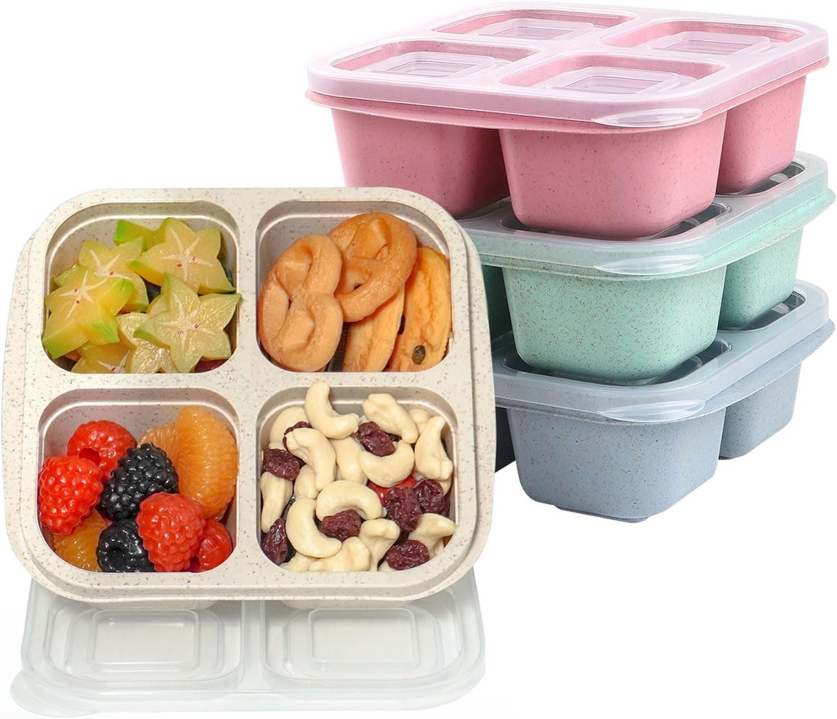 4-Piece Snack Boxes - Lunch Box - Bento Box - Divided Bento Boxes - Lunch Box - Salad Lunch Box - 4 Compartment Reusable Lunch Boxes - Sauce Container - For Children and Adults, Food Containers - For School, Work, Travel - Image 1
