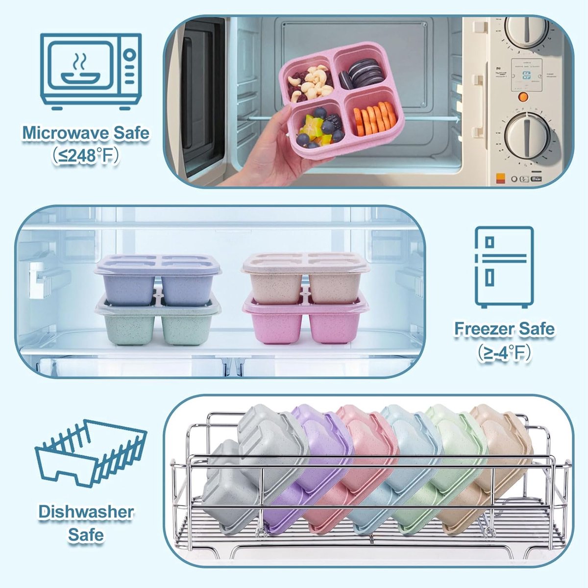 4-Piece Snack Boxes - Lunch Box - Bento Box - Divided Bento Boxes - Lunch Box - Salad Lunch Box - 4 Compartment Reusable Lunch Boxes - Sauce Container - For Children and Adults, Food Containers - For School, Work, Travel - Image 4