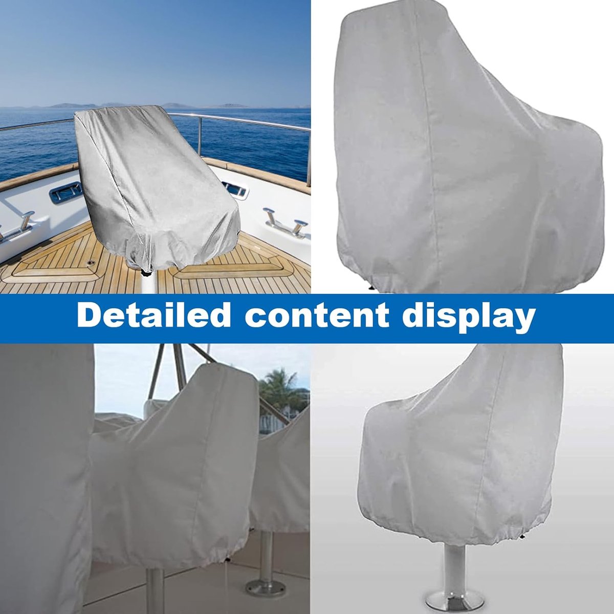 2-Piece Boat Seat Cover - 56 x 61 x 64 cm - made of Oxford fabric - UV protection - weather-resistant - waterproof - dustproof - Dust hood - with adjustable cord, suitable - for most seats - Silver - Image 3