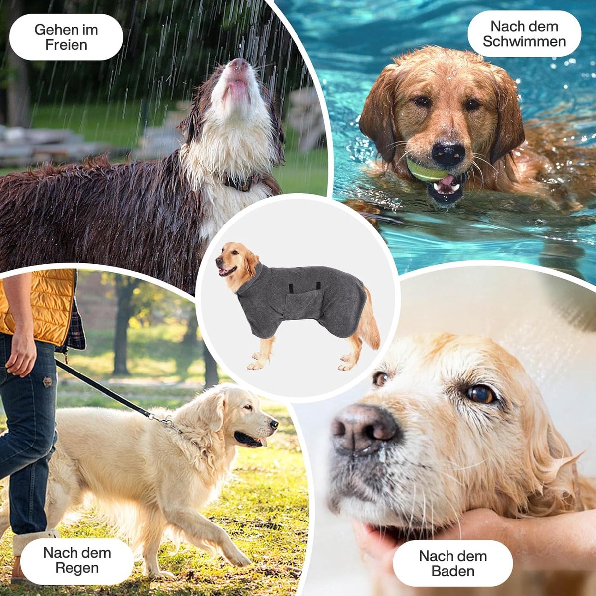 Dog bathrobe - Pet bath towel - Bathrobes for pets - Dog drying coat Bath towel - Dog towel - super absorbent dog towel - with Velcro - adjustable - for large, medium, small dogs - chest circumference 110cm - grey - XL - Image 3