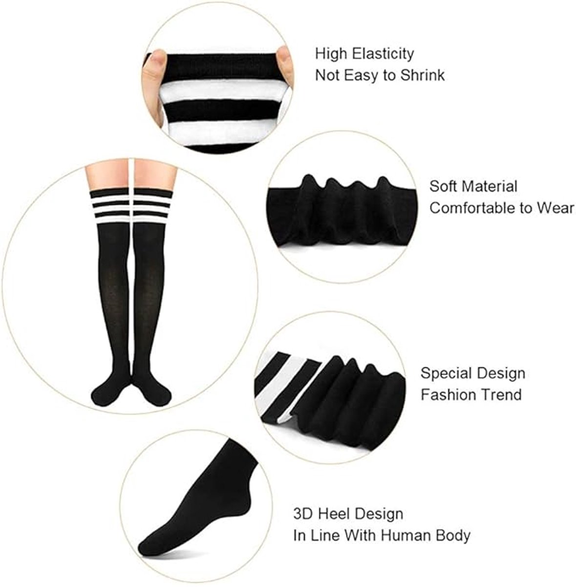 women's knee socks - 3 Pairs - Knee socks - knee socks for women - overknee socks - Sexy socks - girls' knee socks - striped socks - Black/Red/Blue - Image 2