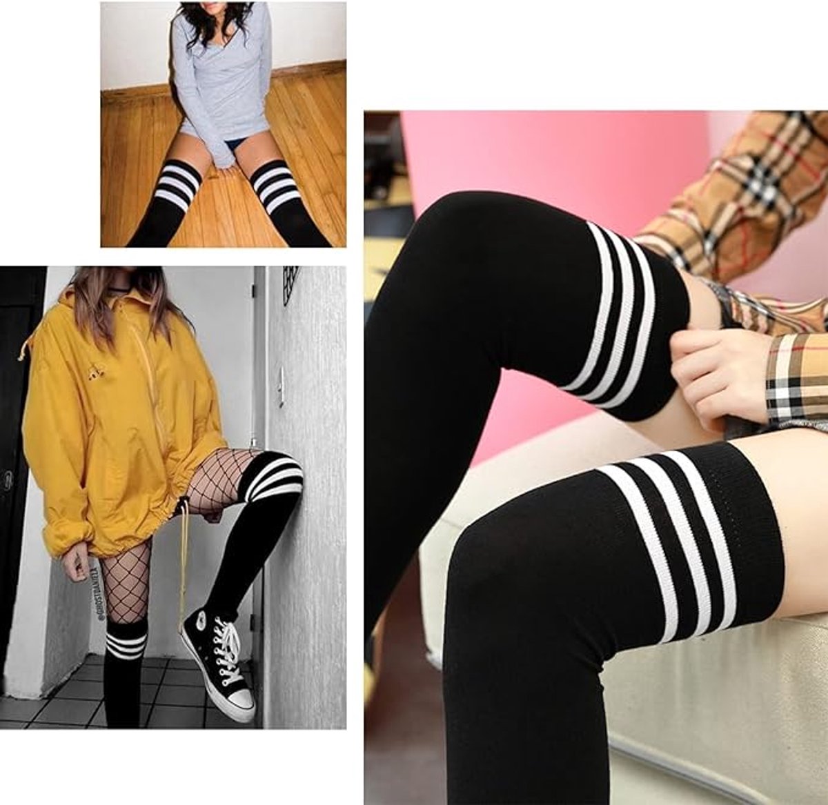 women's knee socks - 3 Pairs - Knee socks - knee socks for women - overknee socks - Sexy socks - girls' knee socks - striped socks - Black/Red/Blue - Image 3