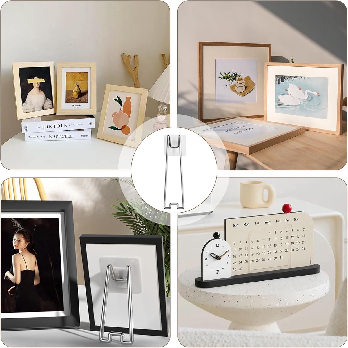 6 pieces - Photo Frame Stand - 13 cm - Photo Stand - Stainless steel photo frame stands - photo frame easel holder - self-adhesive photo stand - display stand - storage rack - hook - suitable for photo frames of 15-26 cm - silver - Image 3