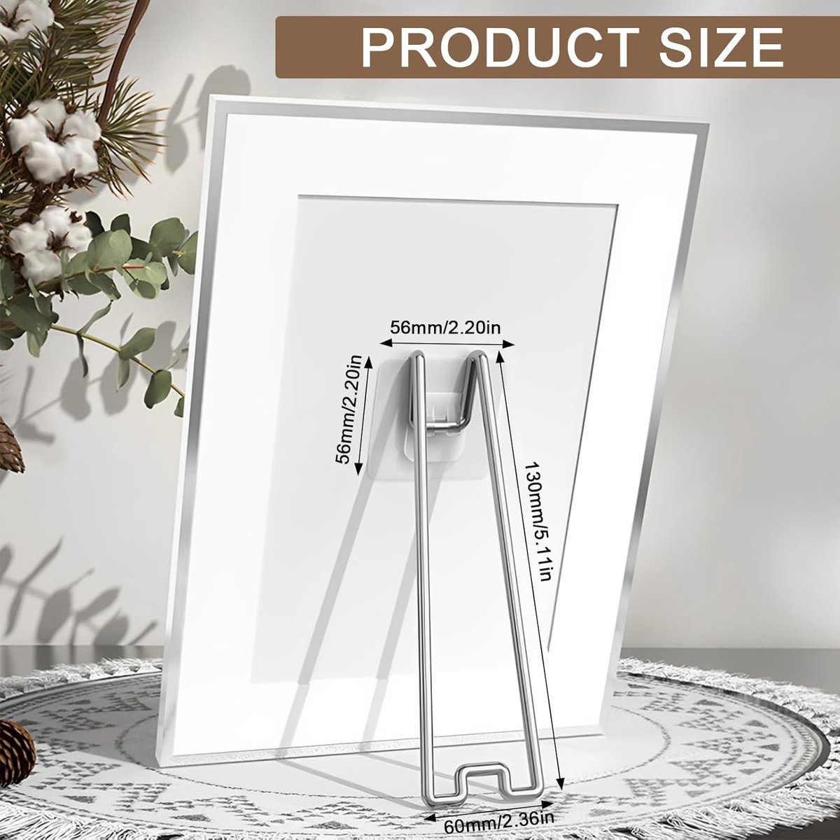 6 pieces - Photo Frame Stand - 13 cm - Photo Stand - Stainless steel photo frame stands - photo frame easel holder - self-adhesive photo stand - display stand - storage rack - hook - suitable for photo frames of 15-26 cm - silver - Image 5