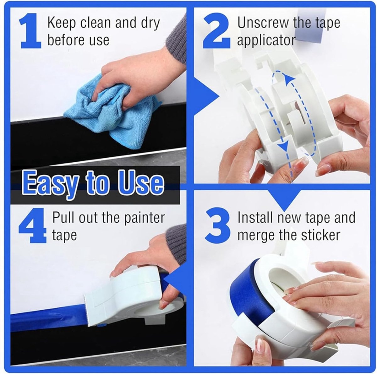 Tape Dispenser - Portable masking tape dispenser - adhesive tape dispenser - Seam sticker tool - for wall and floor painting - for paintwork, windows and door frames - 15*10.4 cm - white - Image 6