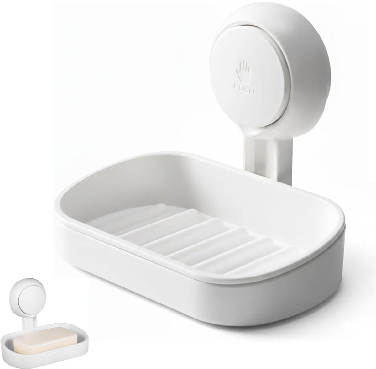 Soap holder - Soap dish with suction cup - Soap holder - Soap dish - Soap box - self-draining soap dish - suction cup soap holder - no drilling - reusable - bathroom accessories - for shower, bathroom, kitchen sink - 11.5*8.5*14 cm - white - Image 1