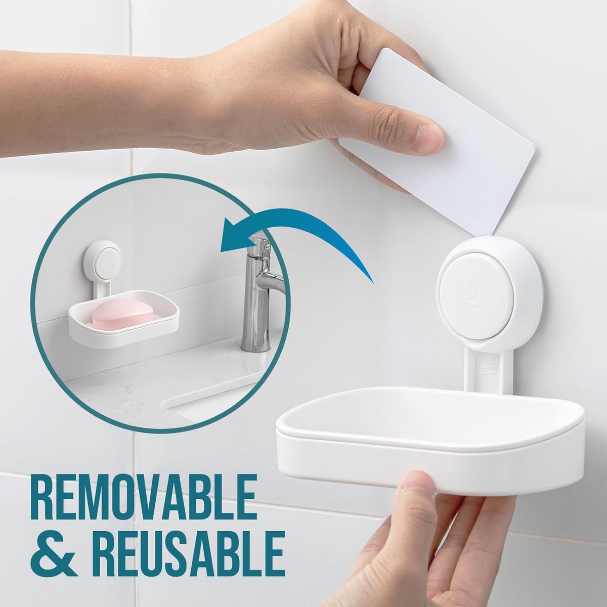 Soap holder - Soap dish with suction cup - Soap holder - Soap dish - Soap box - self-draining soap dish - suction cup soap holder - no drilling - reusable - bathroom accessories - for shower, bathroom, kitchen sink - 11.5*8.5*14 cm - white - Image 2