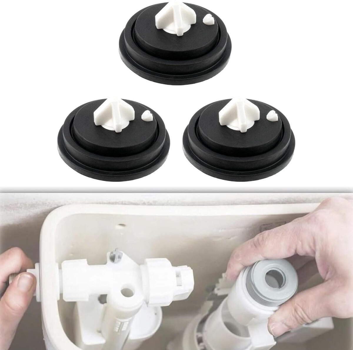 3 pieces - Toilet cistern drain valve - Flush tank inlet diaphragm - inlet diaphragms for toilet cistern - valve diaphragm - sealing diaphragm - toilet inlet float diaphragm rings - rings for toilet cisterns - WC drain seal - toilet accessories - Image 1