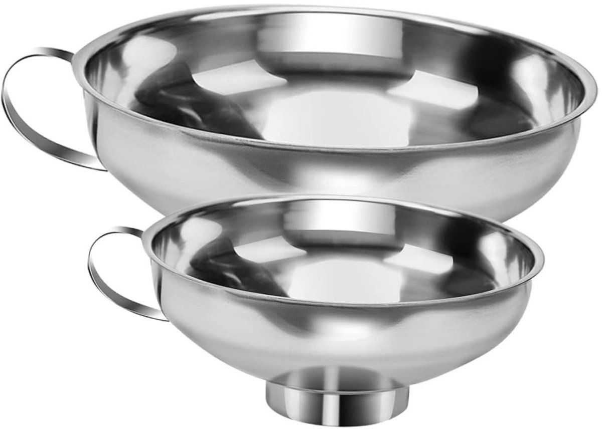 2 pieces - funnel - 12.5*10.5*4.3 cm and 17*15*5.8 cm - stainless steel funnel with wide mouth - for transferring liquids in the kitchen - for canning and bottling - Versatile - easy to store - kitchen utensils - silver - Image 1