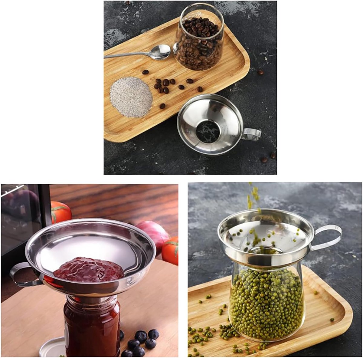 2 pieces - funnel - 12.5*10.5*4.3 cm and 17*15*5.8 cm - stainless steel funnel with wide mouth - for transferring liquids in the kitchen - for canning and bottling - Versatile - easy to store - kitchen utensils - silver - Image 3
