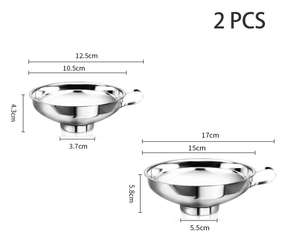 2 pieces - funnel - 12.5*10.5*4.3 cm and 17*15*5.8 cm - stainless steel funnel with wide mouth - for transferring liquids in the kitchen - for canning and bottling - Versatile - easy to store - kitchen utensils - silver - Image 5