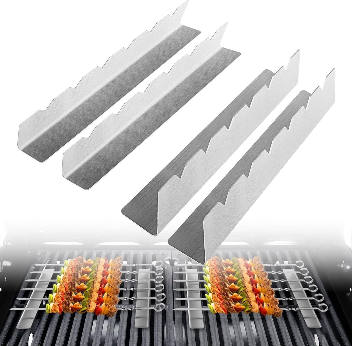 4 pieces - Skewer holder - Stainless steel skewer rack - BBQ Skewer Holder - Stainless Steel Skewer Holder - Shish kebab - stainless steel grill - BBQ accessories - for long barbecue skewers - 30*3.5*4.5 cm - silver - Image 1