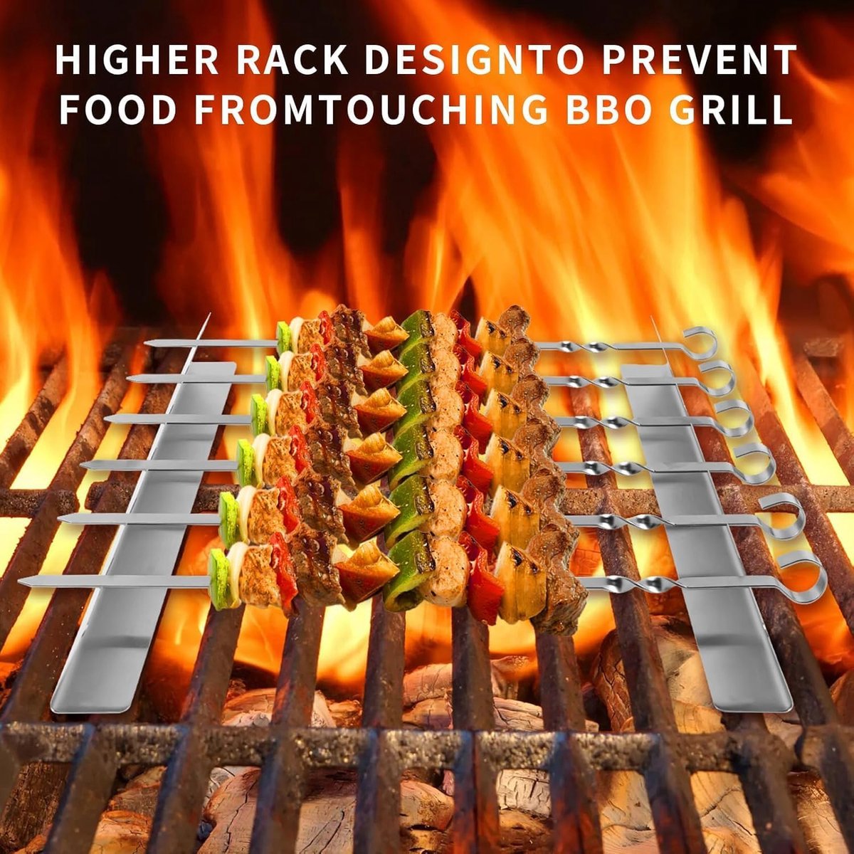 4 pieces - Skewer holder - Stainless steel skewer rack - BBQ Skewer Holder - Stainless Steel Skewer Holder - Shish kebab - stainless steel grill - BBQ accessories - for long barbecue skewers - 30*3.5*4.5 cm - silver - Image 3