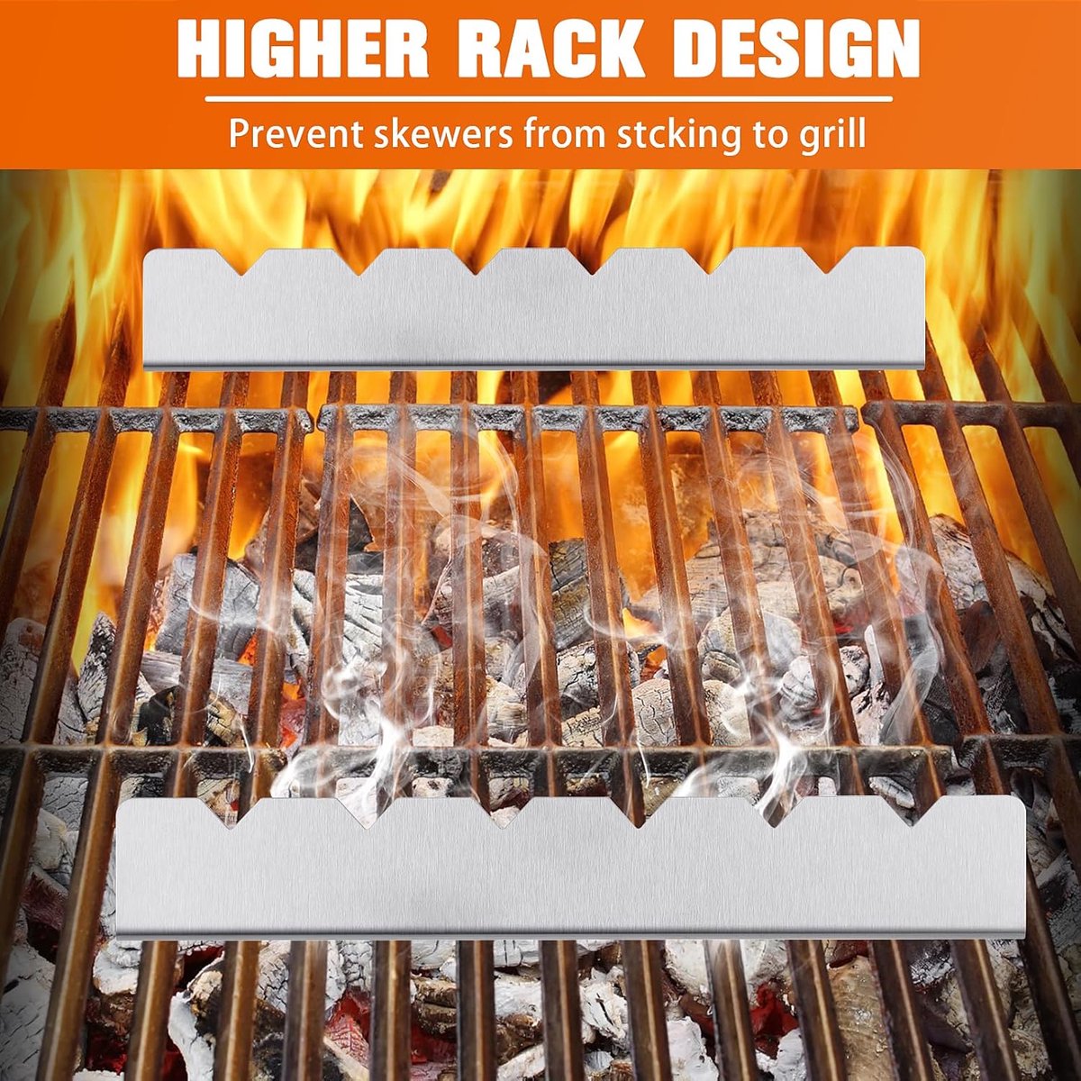 4 pieces - Skewer holder - Stainless steel skewer rack - BBQ Skewer Holder - Stainless Steel Skewer Holder - Shish kebab - stainless steel grill - BBQ accessories - for long barbecue skewers - 30*3.5*4.5 cm - silver - Image 6