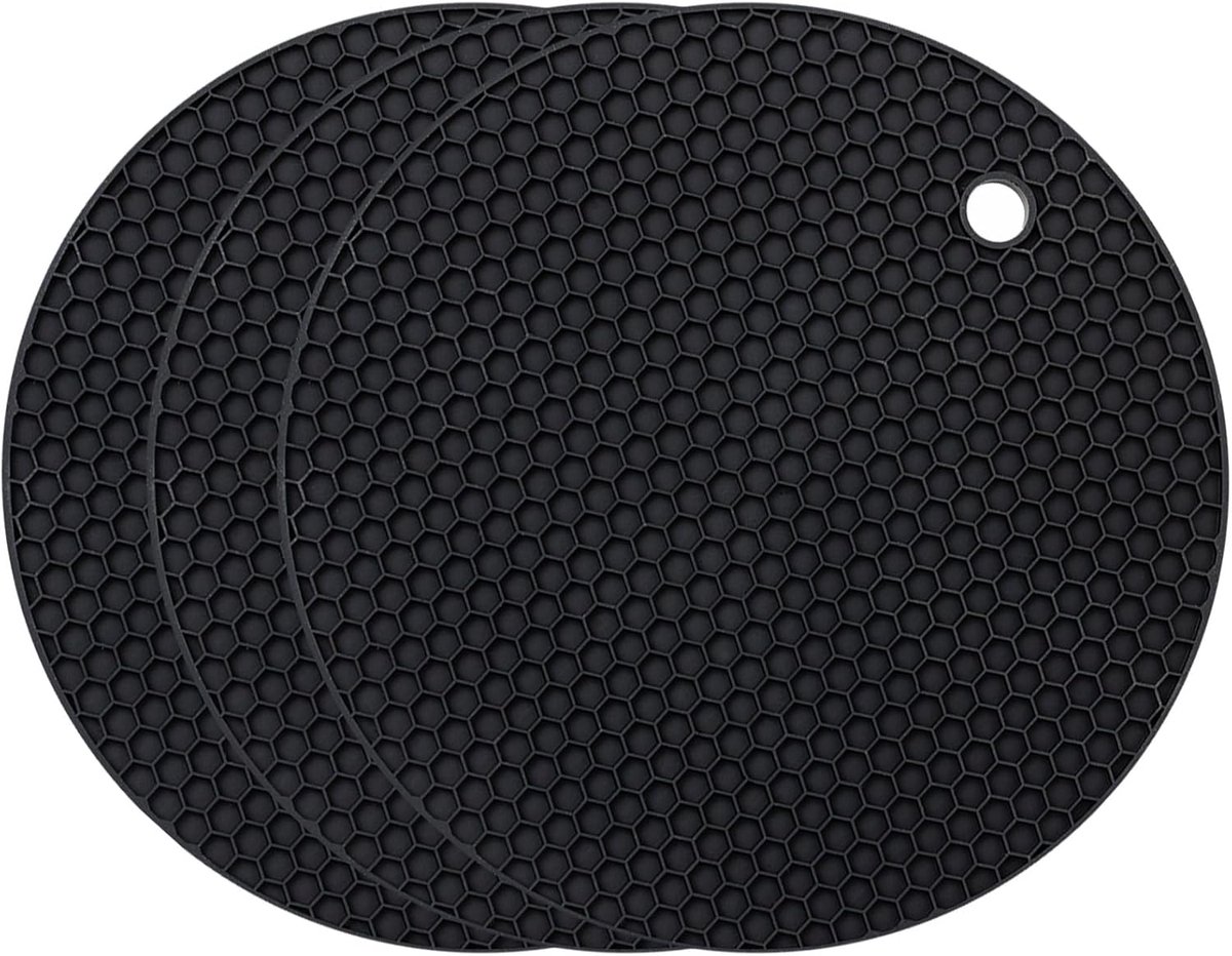 Silicone Pot Holders - Round - Pot Holders - Glass Coasters - Heat-Resistant Pot Holders - For Pots and Pans - Insulation Mats - Durable Non-Slip - Heat-Resistant Mats - Durable Flexible - Black - Image 1