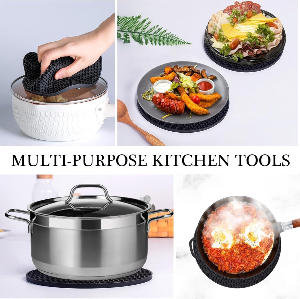 Silicone Pot Holders - Round - Pot Holders - Glass Coasters - Heat-Resistant Pot Holders - For Pots and Pans - Insulation Mats - Durable Non-Slip - Heat-Resistant Mats - Durable Flexible - Black - Image 4