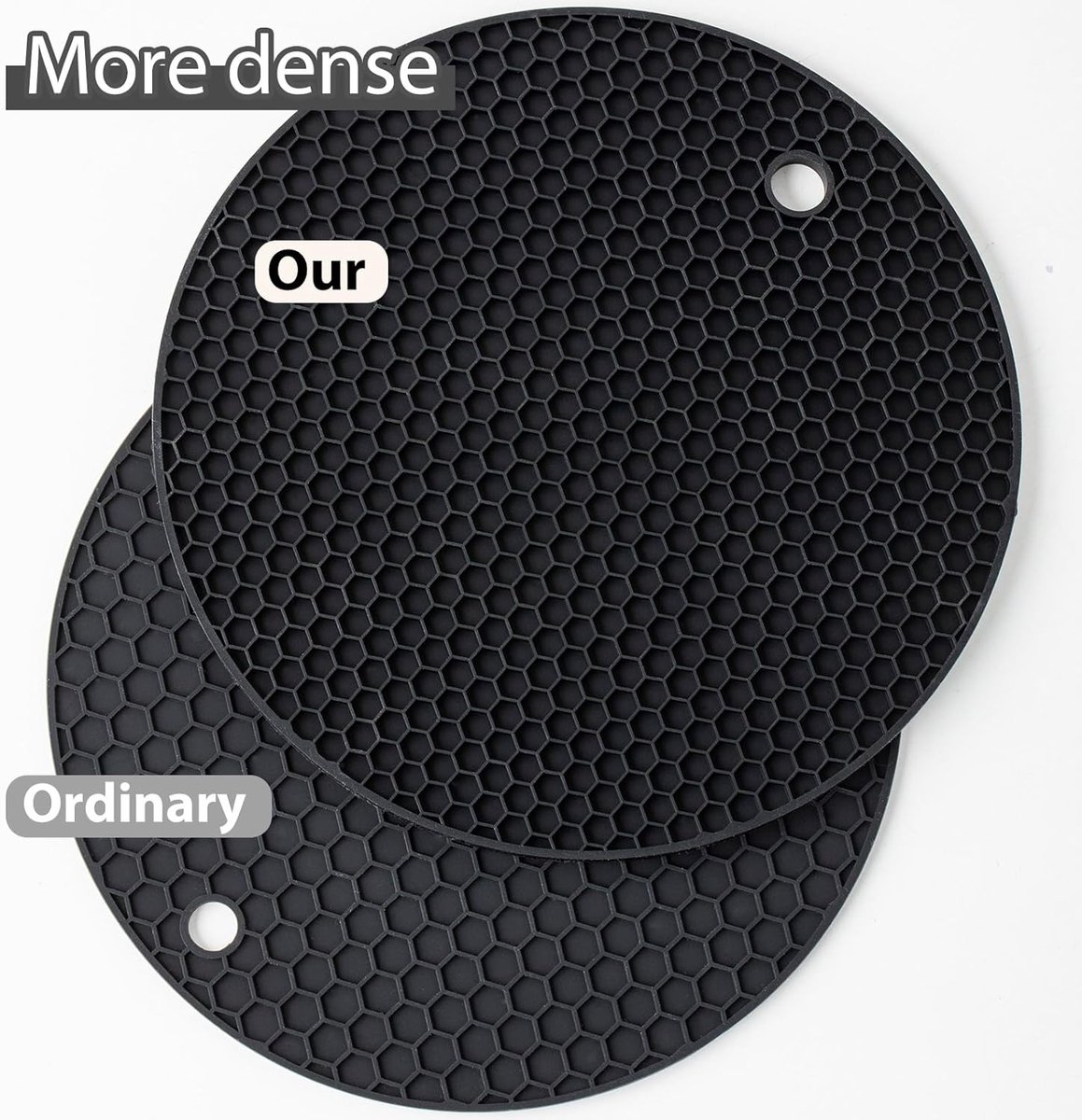 Silicone Pot Holders - Round - Pot Holders - Glass Coasters - Heat-Resistant Pot Holders - For Pots and Pans - Insulation Mats - Durable Non-Slip - Heat-Resistant Mats - Durable Flexible - Black - Image 5