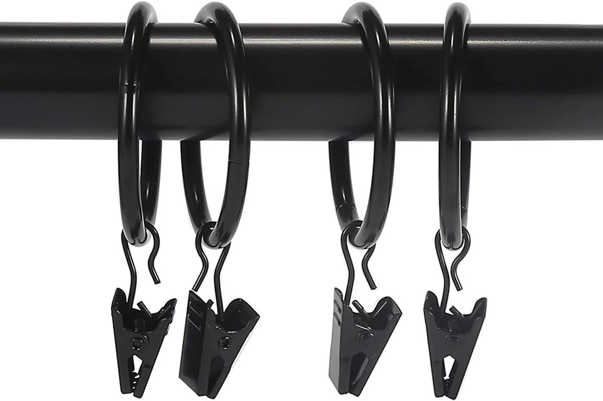 30 Pieces - Curtain Rings with Clips - Shower Curtain - Stainless Steel Curtain Rings - Metal Curtain Hooks - Curtain Rod Ring - for Shower and Window Curtains - Black - Image 5