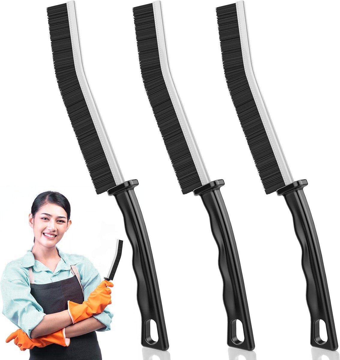3 Pieces Crevice Brushes - Gap Brush - Narrow Cleaning Brush - Long Handle - Bathroom Cleaning Brush - Stiff Brush with Bristles - Long Handle - Gap Cleaner - For Window Openings, Bathroom, Toilet, Kitchen - Grout Brush - Image 1
