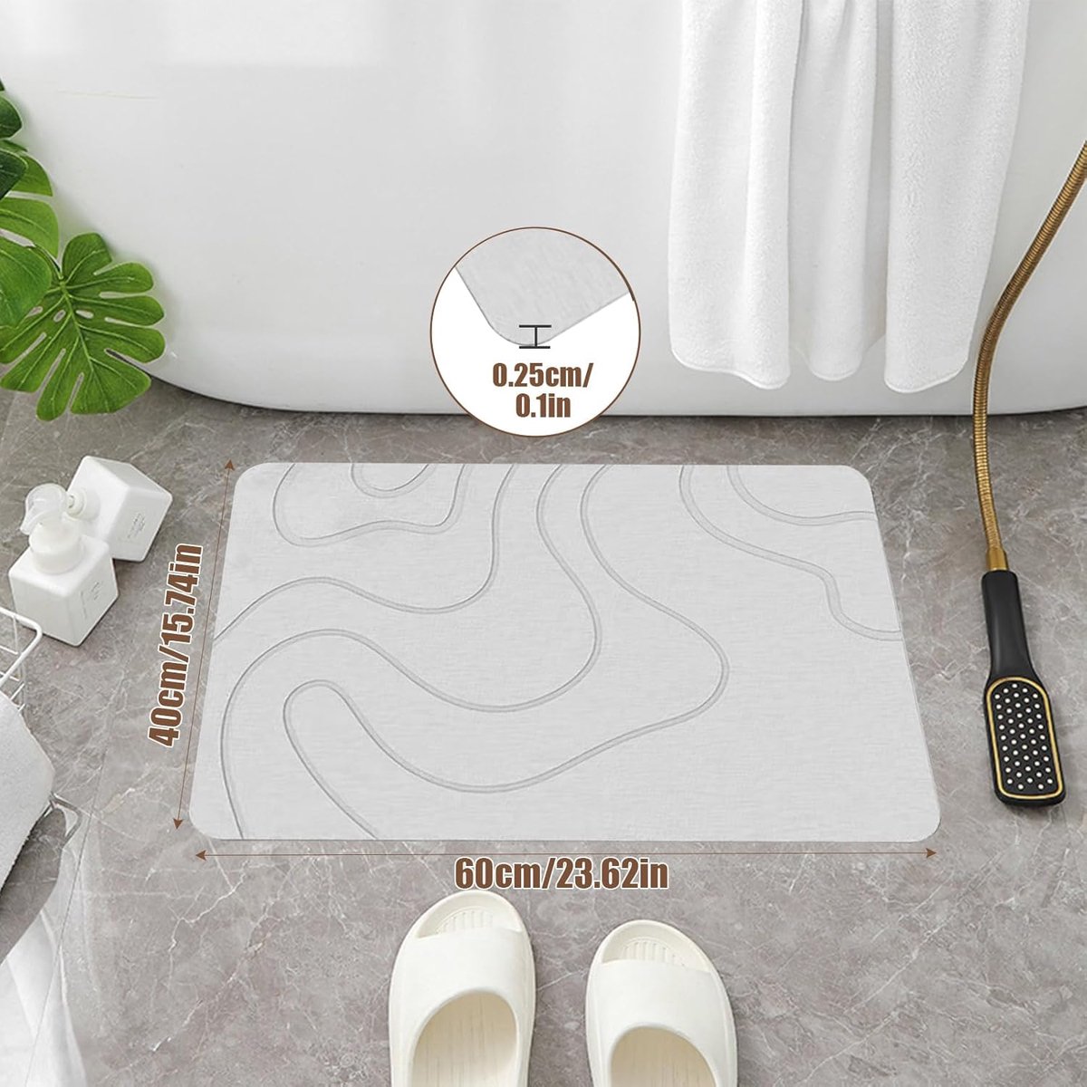 Absorbent Bath Mat - 40*60 cm - Diatomaceous Earth Bath Mat - Non-Slip Diatomite Mat - Non-Slip Shower Mat - Shower Mat - Bathroom Mat - Toilet Mat - non-slip bath mat - water-absorbent mat - entrance doormat - quick-drying bath mat - light grey - Image 5