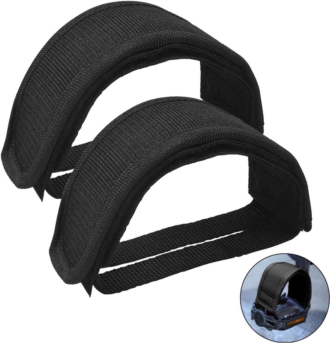 1 pair - Bicycle pedal straps - exercise bike pedal straps - adjustable pedal straps - universal bicycle pedal strap - anti-slip pedal mounting strap - bicycle accessories - bicycle pedal accessories - for anti-slip bicycle pedals - black - Image 1