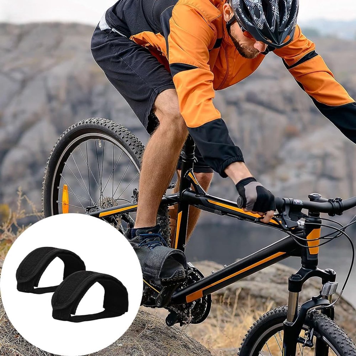 1 pair - Bicycle pedal straps - exercise bike pedal straps - adjustable pedal straps - universal bicycle pedal strap - anti-slip pedal mounting strap - bicycle accessories - bicycle pedal accessories - for anti-slip bicycle pedals - black - Image 2