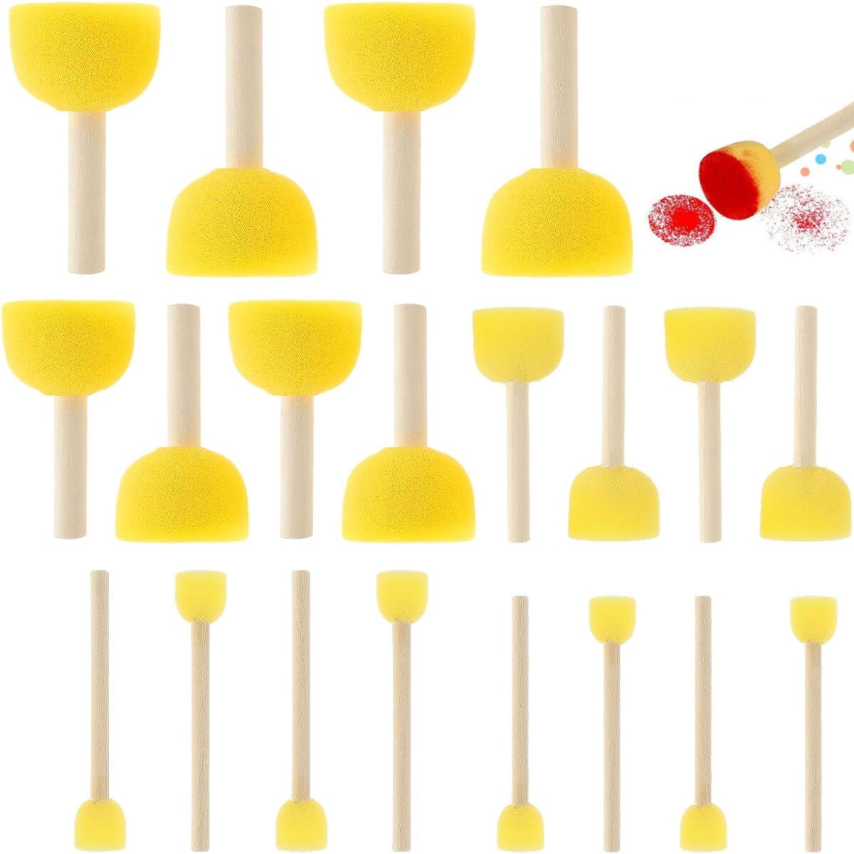 20 pieces - Sponge brushes - Brushes - Paint brushes - Children's Round Sponge Brushes - sponge paint brushes - graffiti painting tools - for children's art and DIY painting - 5 sizes - yellow - Image 1