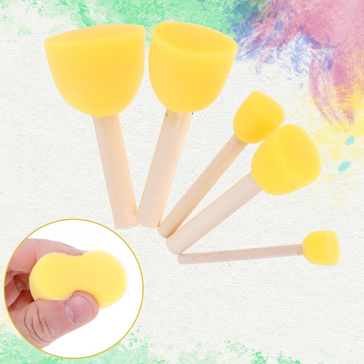 20 pieces - Sponge brushes - Brushes - Paint brushes - Children's Round Sponge Brushes - sponge paint brushes - graffiti painting tools - for children's art and DIY painting - 5 sizes - yellow - Image 2