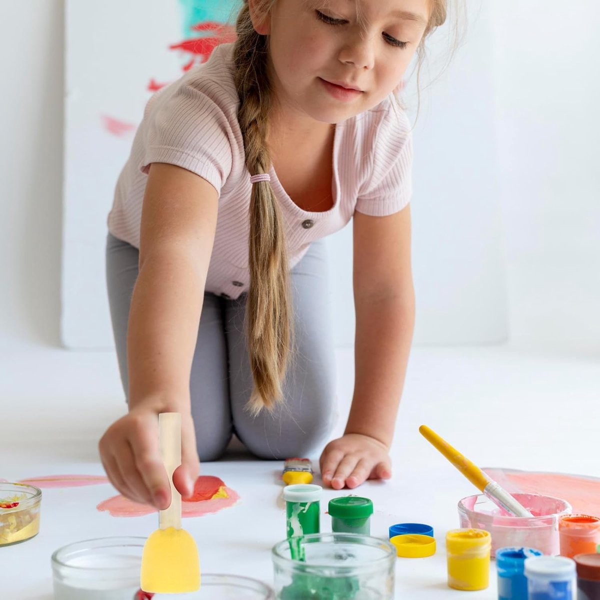 20 pieces - Sponge brushes - Brushes - Paint brushes - Children's Round Sponge Brushes - sponge paint brushes - graffiti painting tools - for children's art and DIY painting - 5 sizes - yellow - Image 3