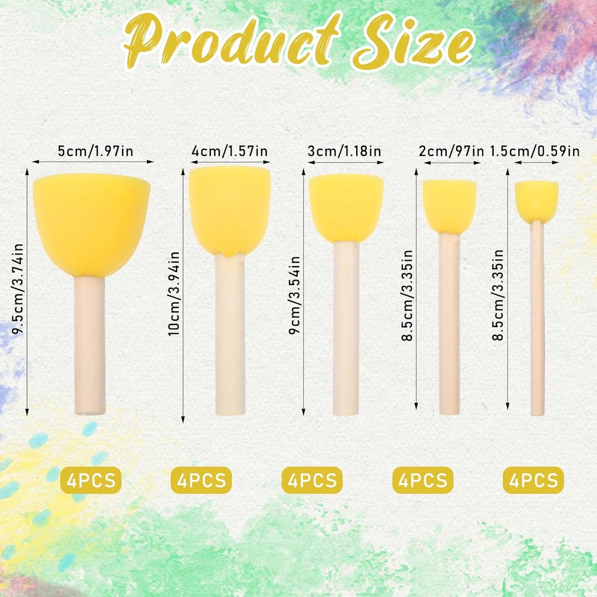 20 pieces - Sponge brushes - Brushes - Paint brushes - Children's Round Sponge Brushes - sponge paint brushes - graffiti painting tools - for children's art and DIY painting - 5 sizes - yellow - Image 5