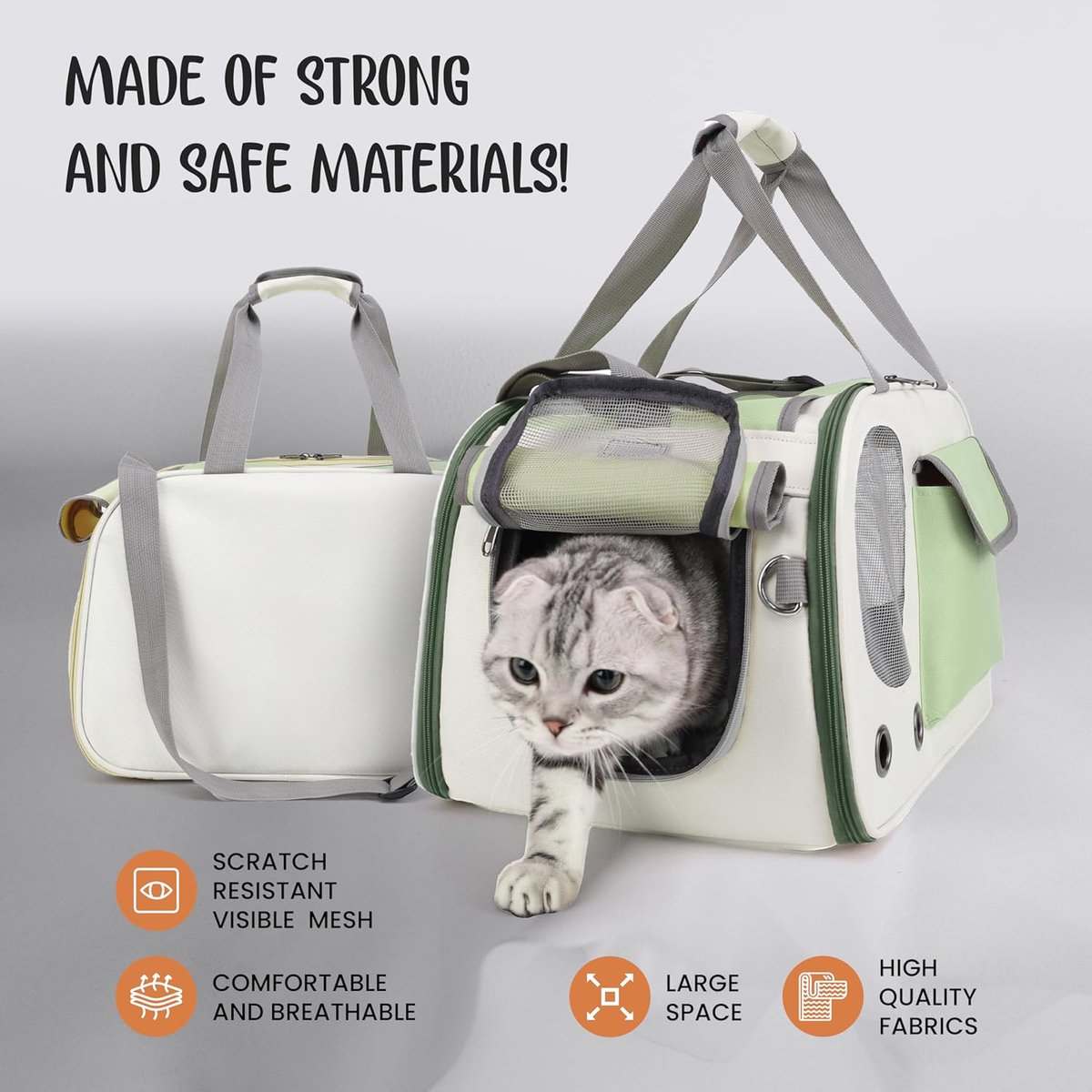 Cat and Dog Transport Bag - Travel Basket - Foldable Cat Transport Box - Cat Bag - Pet Carrier Bag with breathable holes and pockets - for medium-sized cats, small dogs - Dog Bag - 45 x 28 x 26 cm - Green - Image 4