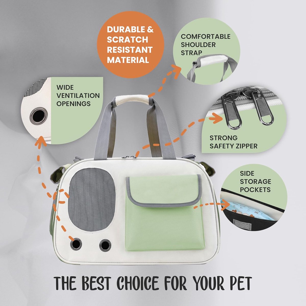 Cat and Dog Transport Bag - Travel Basket - Foldable Cat Transport Box - Cat Bag - Pet Carrier Bag with breathable holes and pockets - for medium-sized cats, small dogs - Dog Bag - 45 x 28 x 26 cm - Green - Image 5
