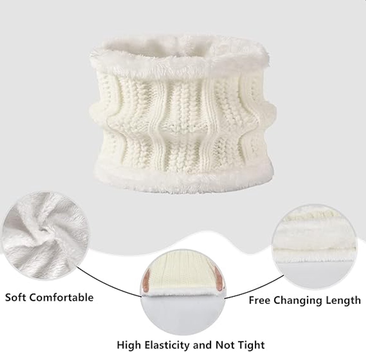Hat with pompom, scarf and gloves - Three-piece Winter set - knitted fabrics - Warm Baggy Ski Hat - Winter Hat - Neck Warmer - Gloves - Touchscreen Gloves - for Outdoor play, skiing, motorcycling, windproof - for Men, Women - White - Image 4