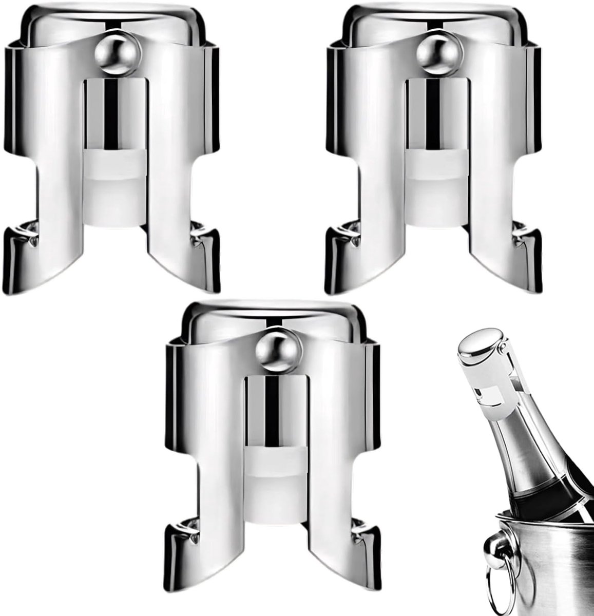 pieces - Stainless steel champagne stoppers - Reusable - champagne corks and stoppers - Food-grade anti-bubble wine stoppers - Leak-proof - For champagne, cava and prosecco - 5.5*3.8 cm - silver - Image 1